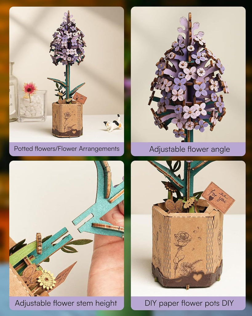 ROBOTIME 3D Puzzle Flowers Wooden Model Kits For Adults To Build, Artificial Flowers For Decoration, Home Decor Accessories Living Room, Gifts For Women On Valentine's Day, Flower Bouquet TW021