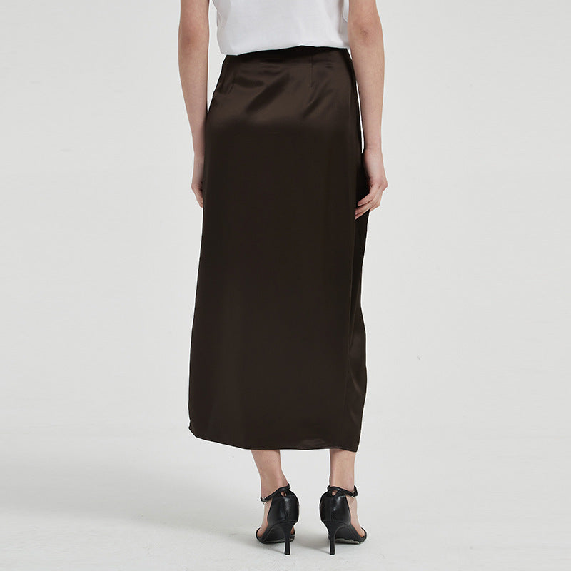 Satin Triacetate Light Draping Rope Floating Pleated Slit Skirt Summer Women's High Waist