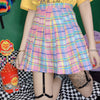 Gradient pink plaid loose a word college wind bottom pleated skirt