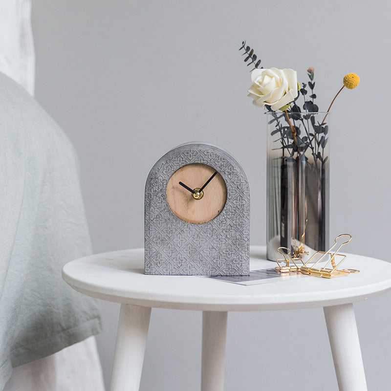 Cement Fashion Retro Wooden Clock Ornaments Living Room Bedroom Desktop Home Decoration