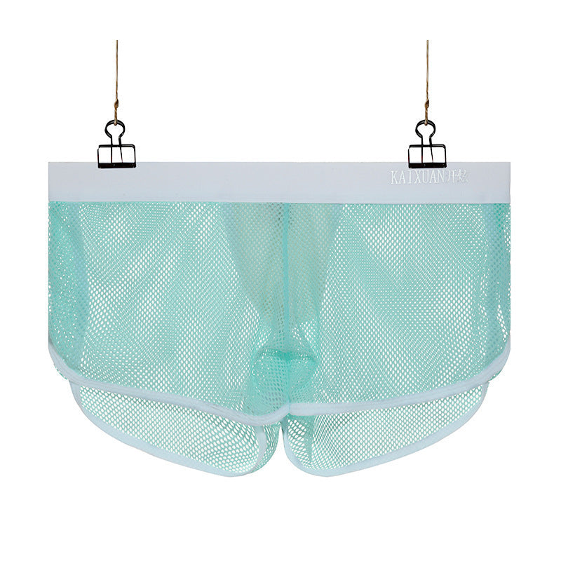 Nylon Men's Large Mesh Low Waist Sports Pants Japanese Sexy Transparent Cutout Boxers