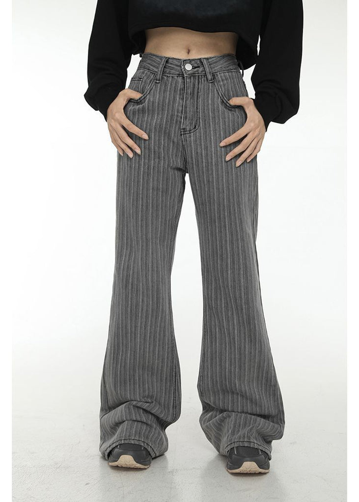 High-waisted Striped Horn Horseshoe Jeans Women's Mopping Wide-leg Pants