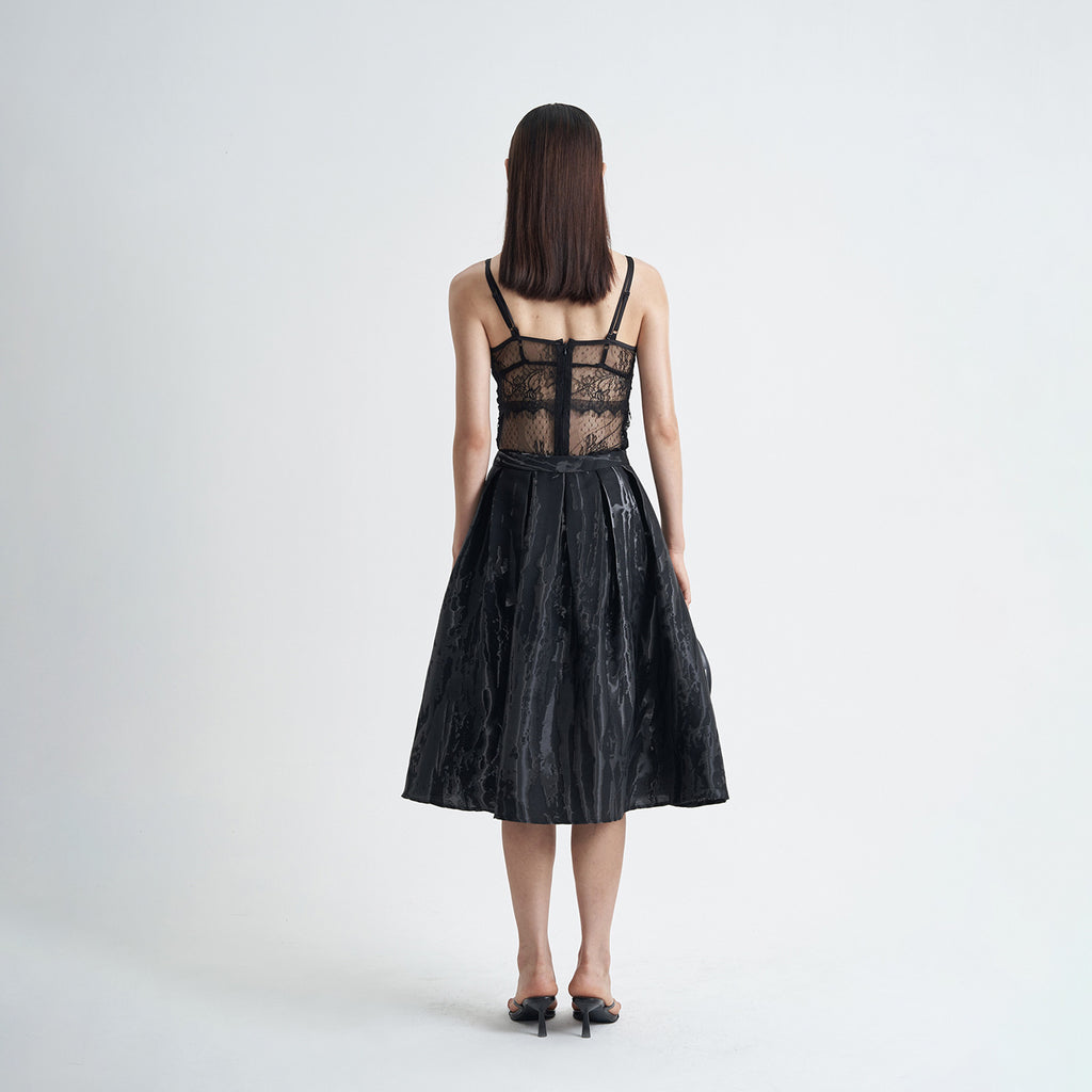 Black Splash-ink Design A- Line Skirt Women's High Waist