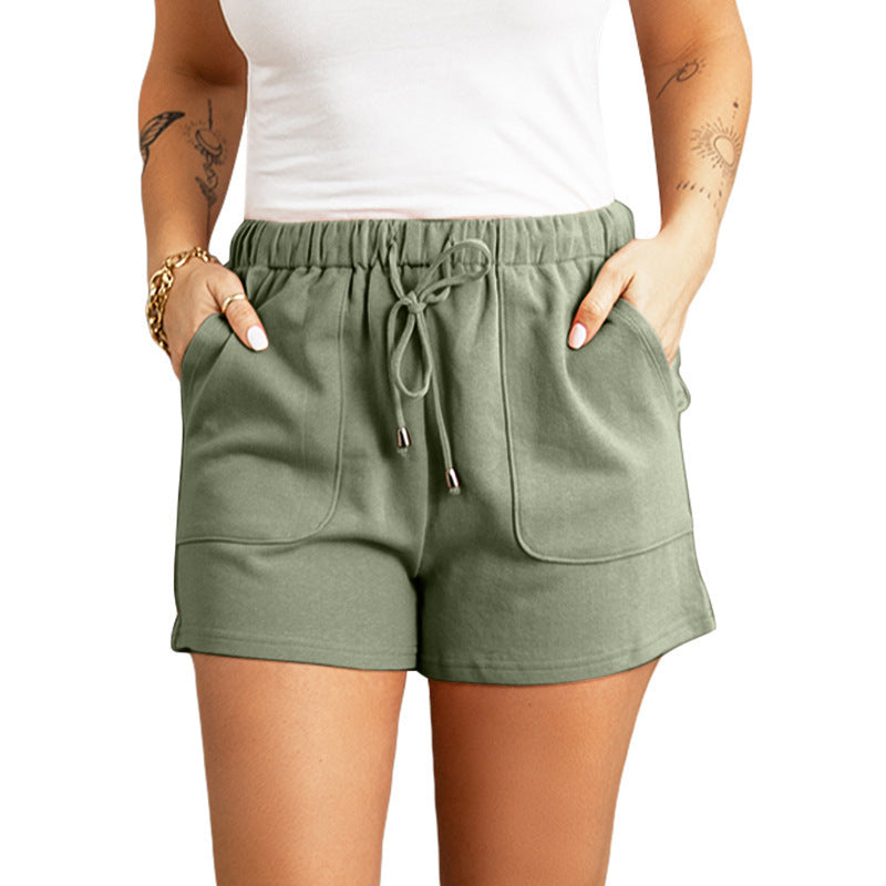 Casual Pants Cross-border Solid Color High Waist Drawstring Straight Shorts