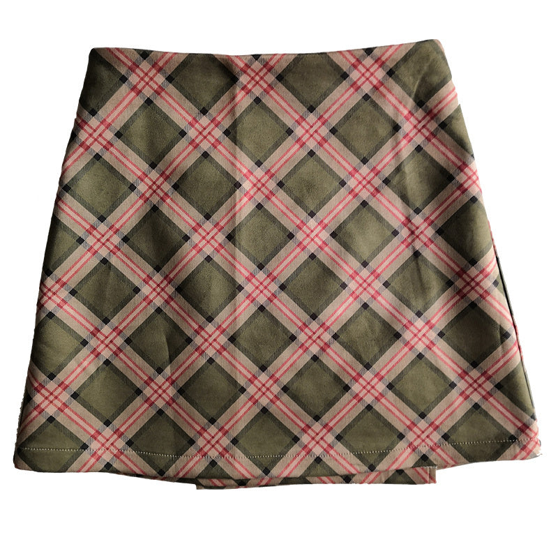 Retro slim Plaid high waist A-line hip skirt