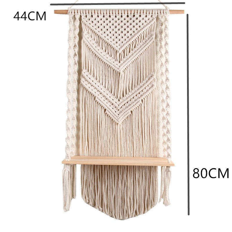 Bohemian 2-layer Wooden Shelf Tapestry Measures Woven Wood Shelf Wall Decoration For Home