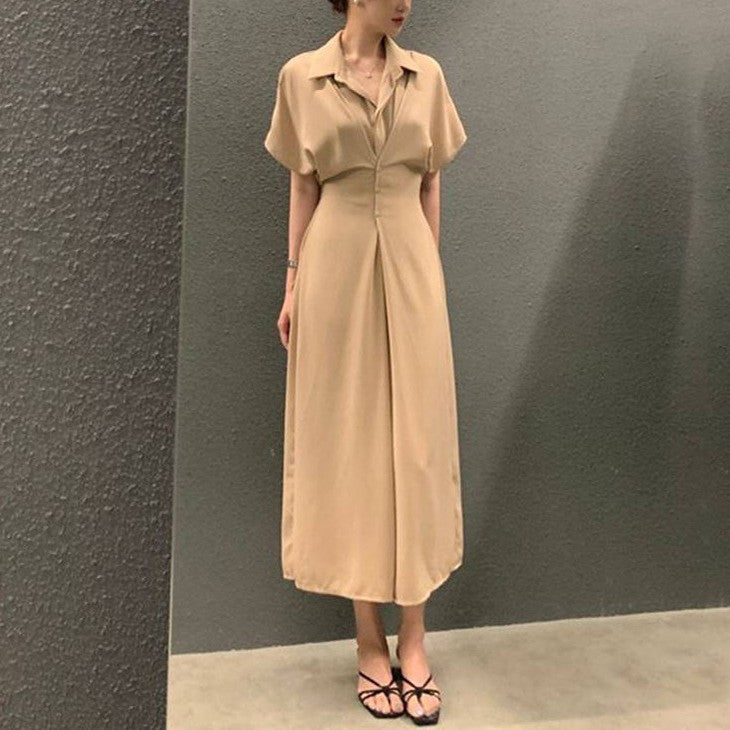 French Light Cooked Khaki Dress For Women