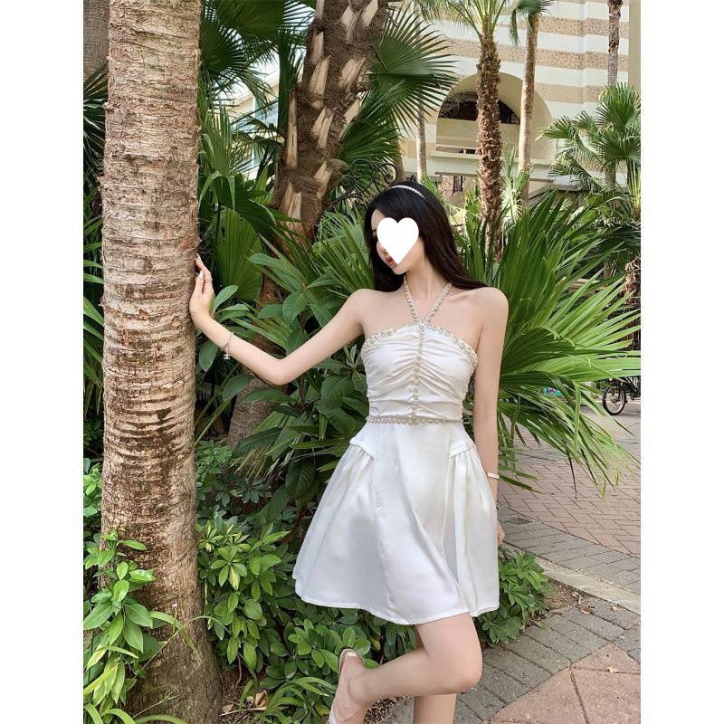 Heavy Engineering Nail Drill Bodice High Waist Crease A-line Dress