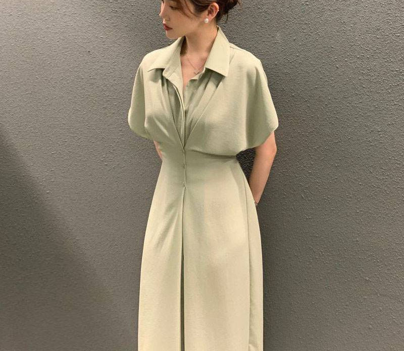 French Light Cooked Khaki Dress For Women