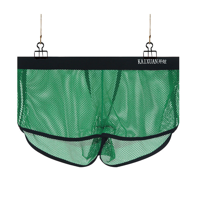 Nylon Men's Large Mesh Low Waist Sports Pants Japanese Sexy Transparent Cutout Boxers
