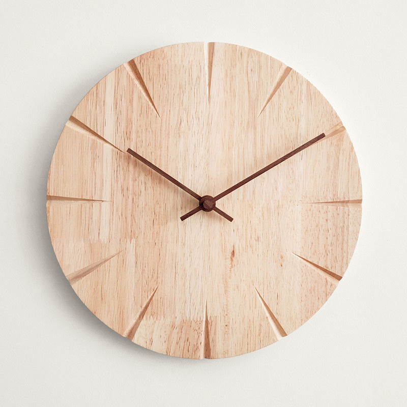Punch-free Solid Wooden Wall Clock For Home Living Room Decoration