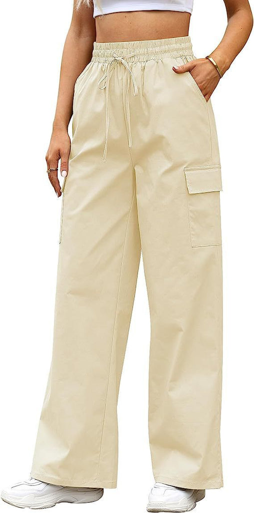 Women's Cotton Pocket Smocking Workwear Casual Pants