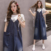 Korean Style Loose Casual Denim Suspender Skirt Mid-length