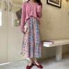 Summer New Style Temperament Color Matching Floral Pleated Mid-Length Chiffon Skirt Women
