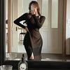 Slim Fitting Collarbone Style Mid Length Dress