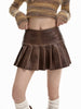 PU Leather Skirt Women's High Waist Slimming A- Line Pleated Skirt