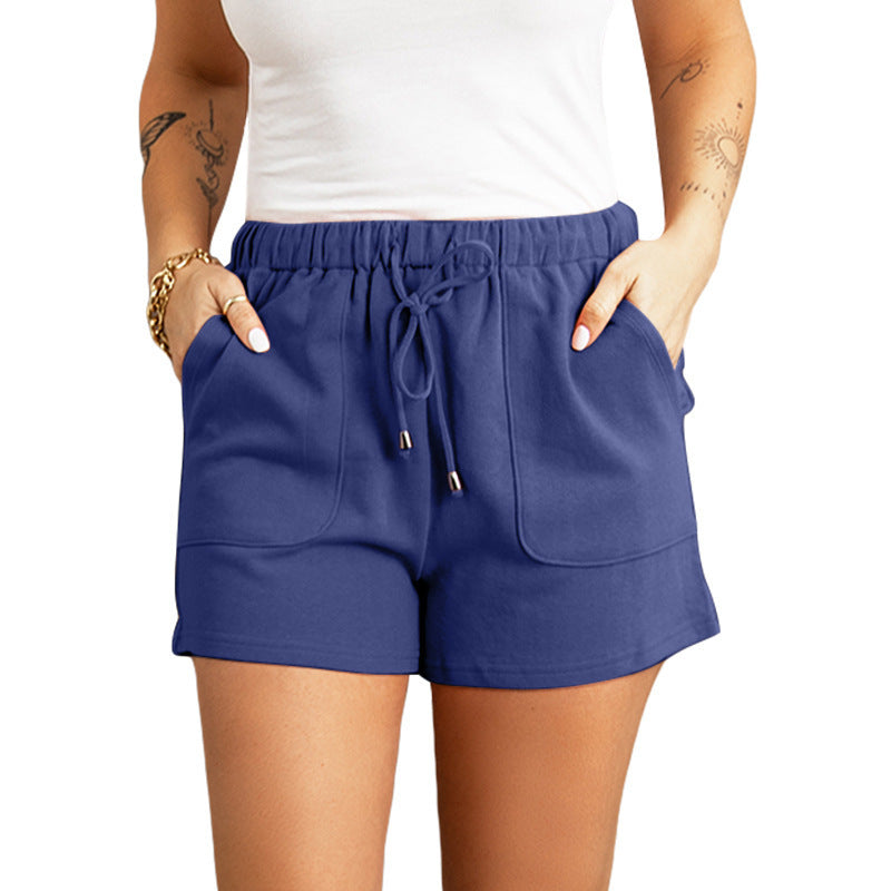 Casual Pants Cross-border Solid Color High Waist Drawstring Straight Shorts
