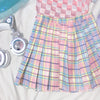 Gradient pink plaid loose a word college wind bottom pleated skirt