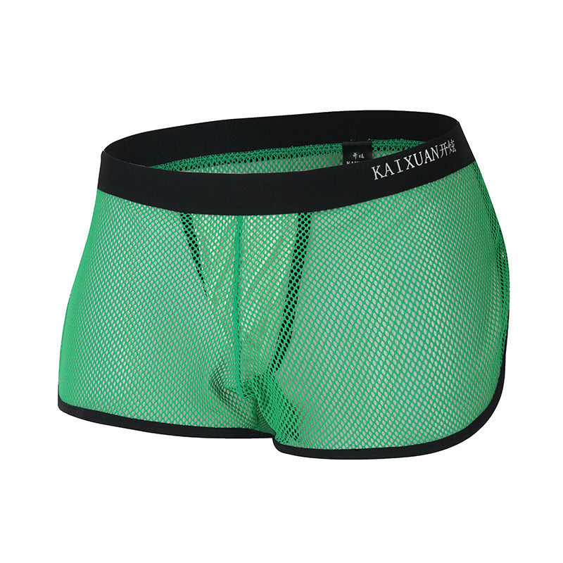 Nylon Men's Large Mesh Low Waist Sports Pants Japanese Sexy Transparent Cutout Boxers