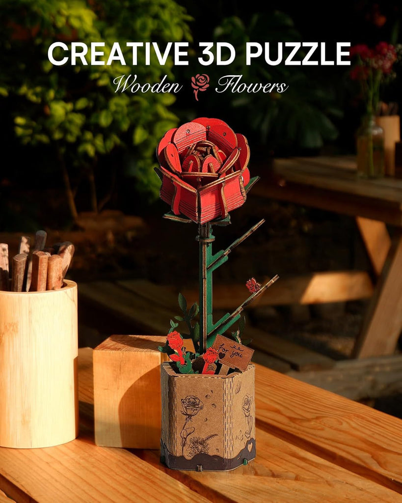 ROBOTIME 3D Puzzle Flowers Wooden Model Kits For Adults To Build, Artificial Flowers For Decoration, Home Decor Accessories Living Room, Gifts For Women On Valentine's Day, TW042