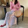 Summer New Style Temperament Color Matching Floral Pleated Mid-Length Chiffon Skirt Women