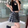 High Waist Check Skirt Women's Slimming Pleated Skirt