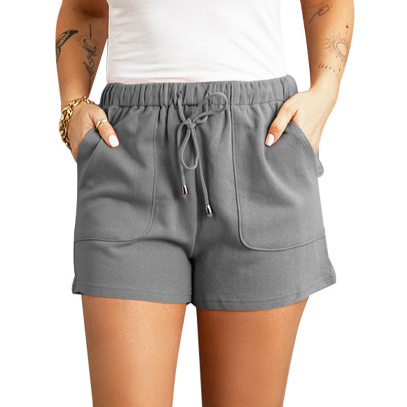Casual Pants Cross-border Solid Color High Waist Drawstring Straight Shorts