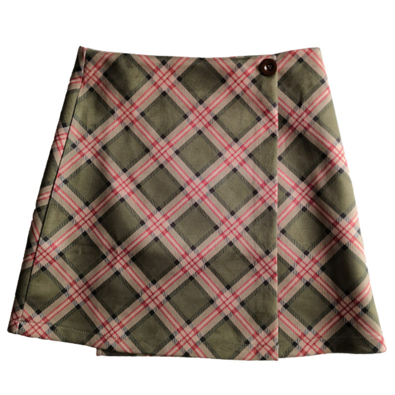 Retro slim Plaid high waist A-line hip skirt
