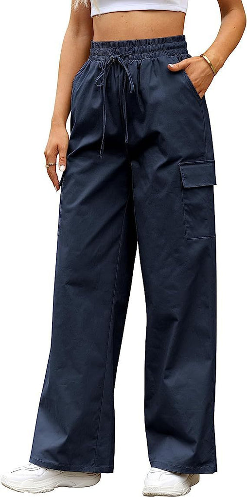 Women's Cotton Pocket Smocking Workwear Casual Pants