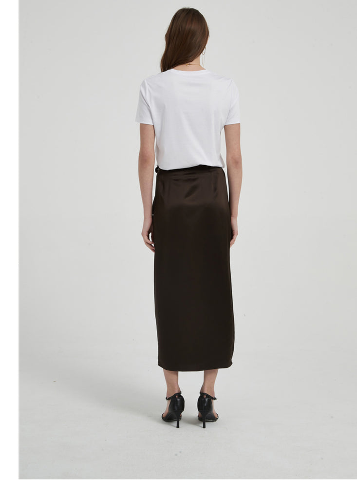 Satin Triacetate Light Draping Rope Floating Pleated Slit Skirt Summer Women's High Waist