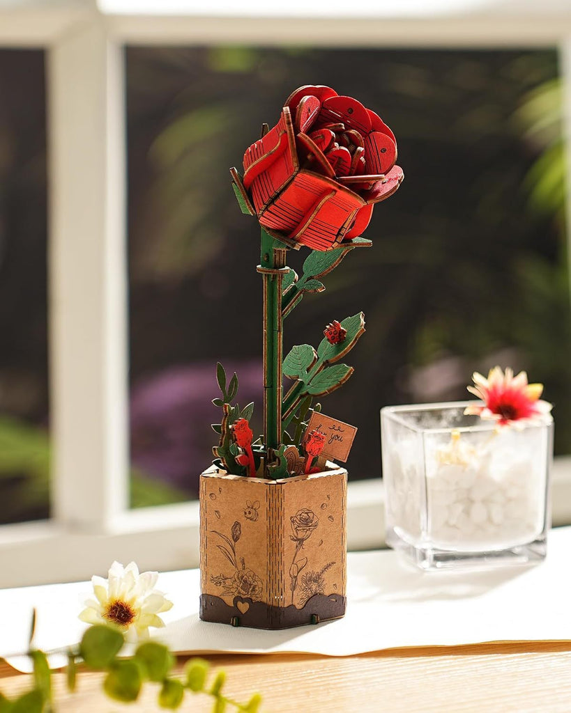 ROBOTIME 3D Puzzle Flowers Wooden Model Kits For Adults To Build, Artificial Flowers For Decoration, Home Decor Accessories Living Room, Gifts For Women On Valentine's Day, TW042