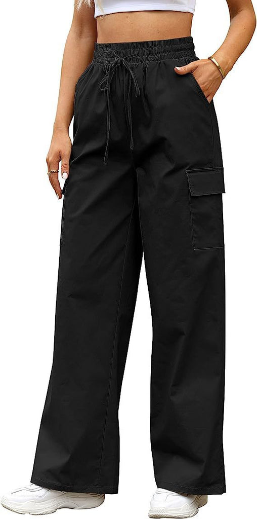 Women's Cotton Pocket Smocking Workwear Casual Pants