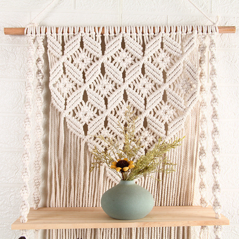Bohemian 2-layer Wooden Shelf Tapestry Measures Woven Wood Shelf Wall Decoration For Home
