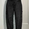 Ins Shiny Straight Jeans With Pockets Fashion Loose Wide-leg Pants For Women Street-style Trousers