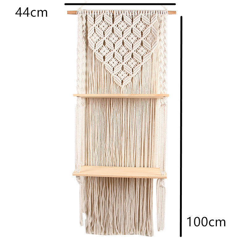 Bohemian 2-layer Wooden Shelf Tapestry Measures Woven Wood Shelf Wall Decoration For Home