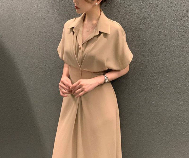 French Light Cooked Khaki Dress For Women