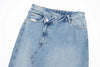 Women's Diagonal Patchwork Mid Rise Denim Skirt