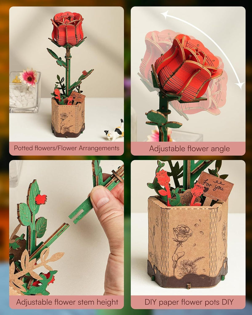 ROBOTIME 3D Puzzle Flowers Wooden Model Kits For Adults To Build, Artificial Flowers For Decoration, Home Decor Accessories Living Room, Gifts For Women On Valentine's Day, TW042