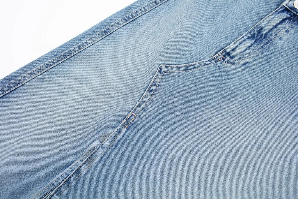 Women's Diagonal Patchwork Mid Rise Denim Skirt