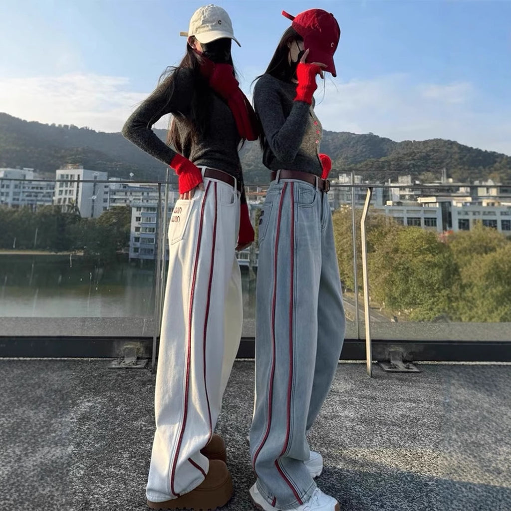 Plus Size Denim Women Loose Slimming High Waist Wide Legs Mop Pants