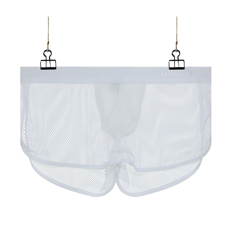 Nylon Men's Large Mesh Low Waist Sports Pants Japanese Sexy Transparent Cutout Boxers
