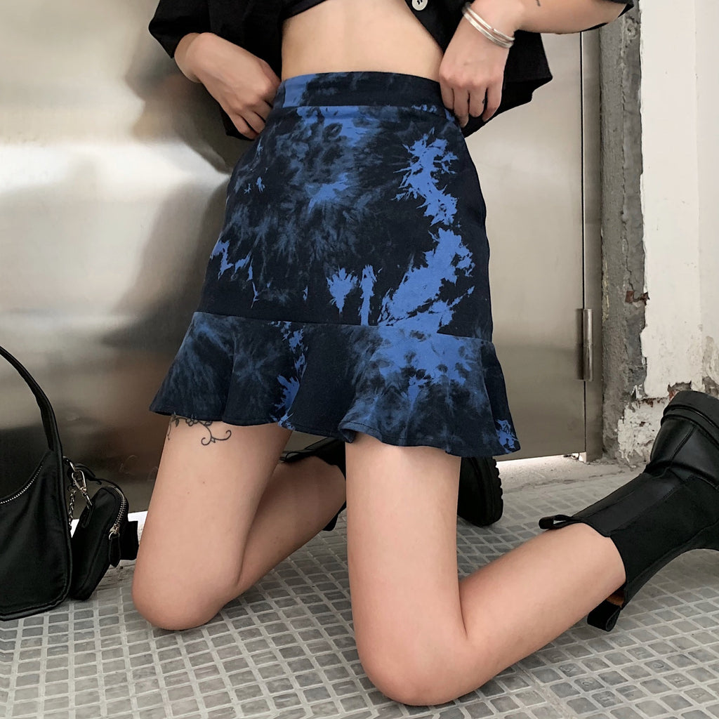 Women's Ruffled Tie Dye Wrap Hip Skirt