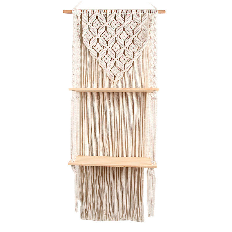 Bohemian 2-layer Wooden Shelf Tapestry Measures Woven Wood Shelf Wall Decoration For Home