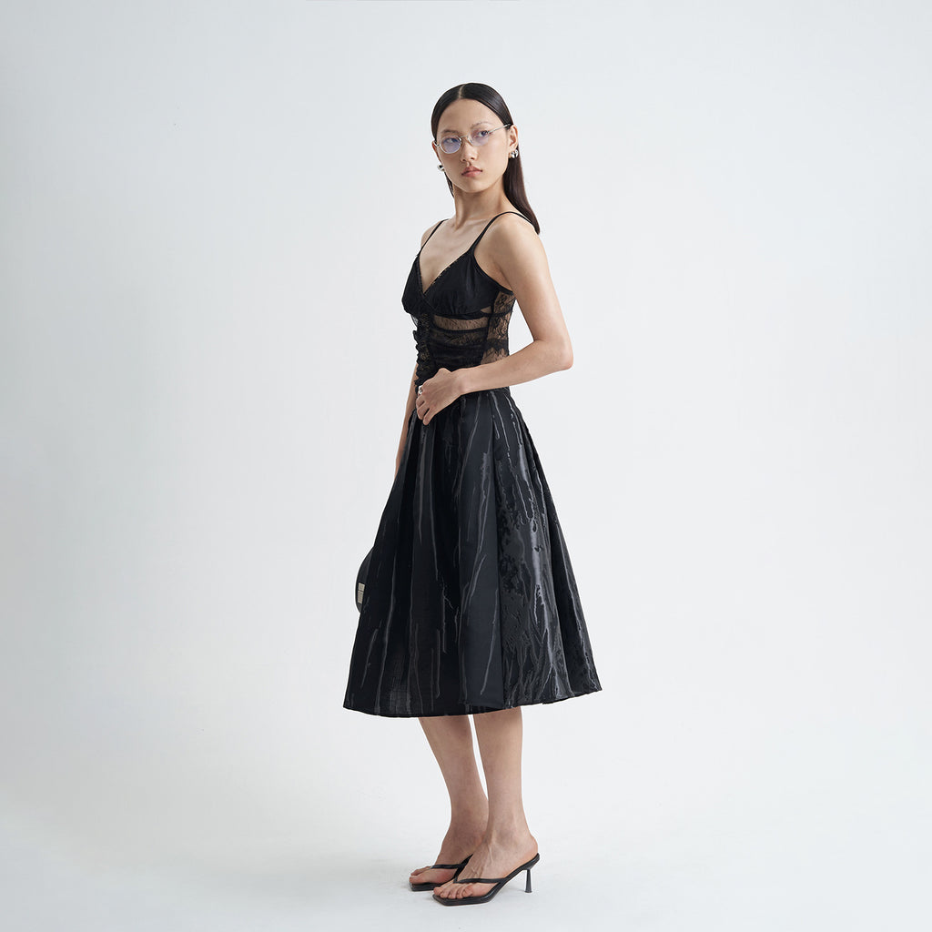 Black Splash-ink Design A- Line Skirt Women's High Waist