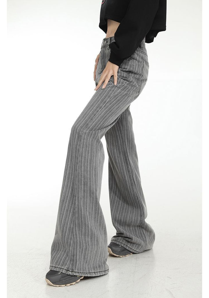 High-waisted Striped Horn Horseshoe Jeans Women's Mopping Wide-leg Pants