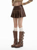 PU Leather Skirt Women's High Waist Slimming A- Line Pleated Skirt