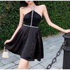 Heavy Engineering Nail Drill Bodice High Waist Crease A-line Dress