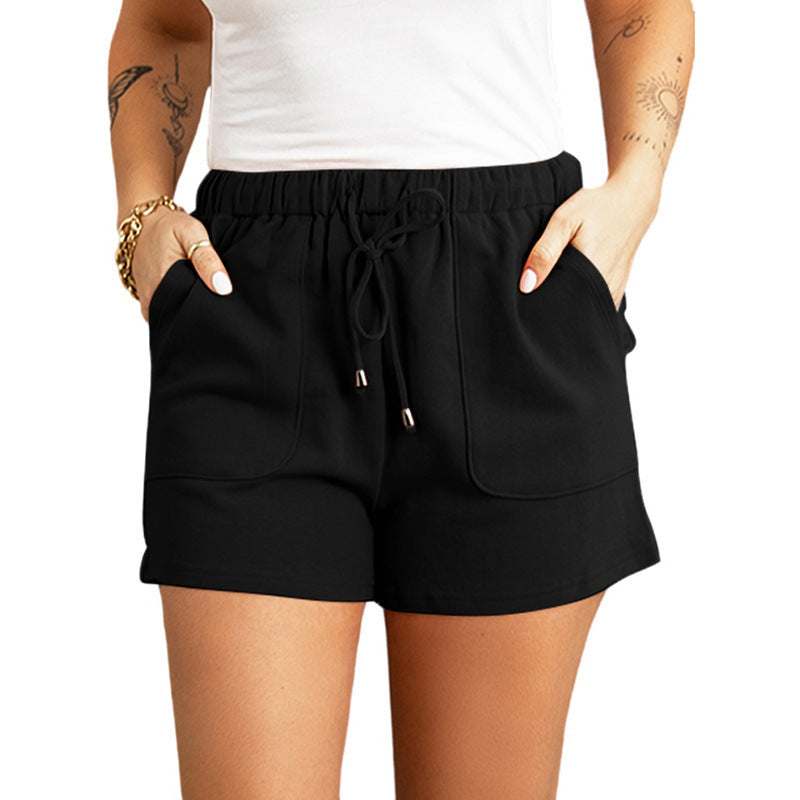 Casual Pants Cross-border Solid Color High Waist Drawstring Straight Shorts