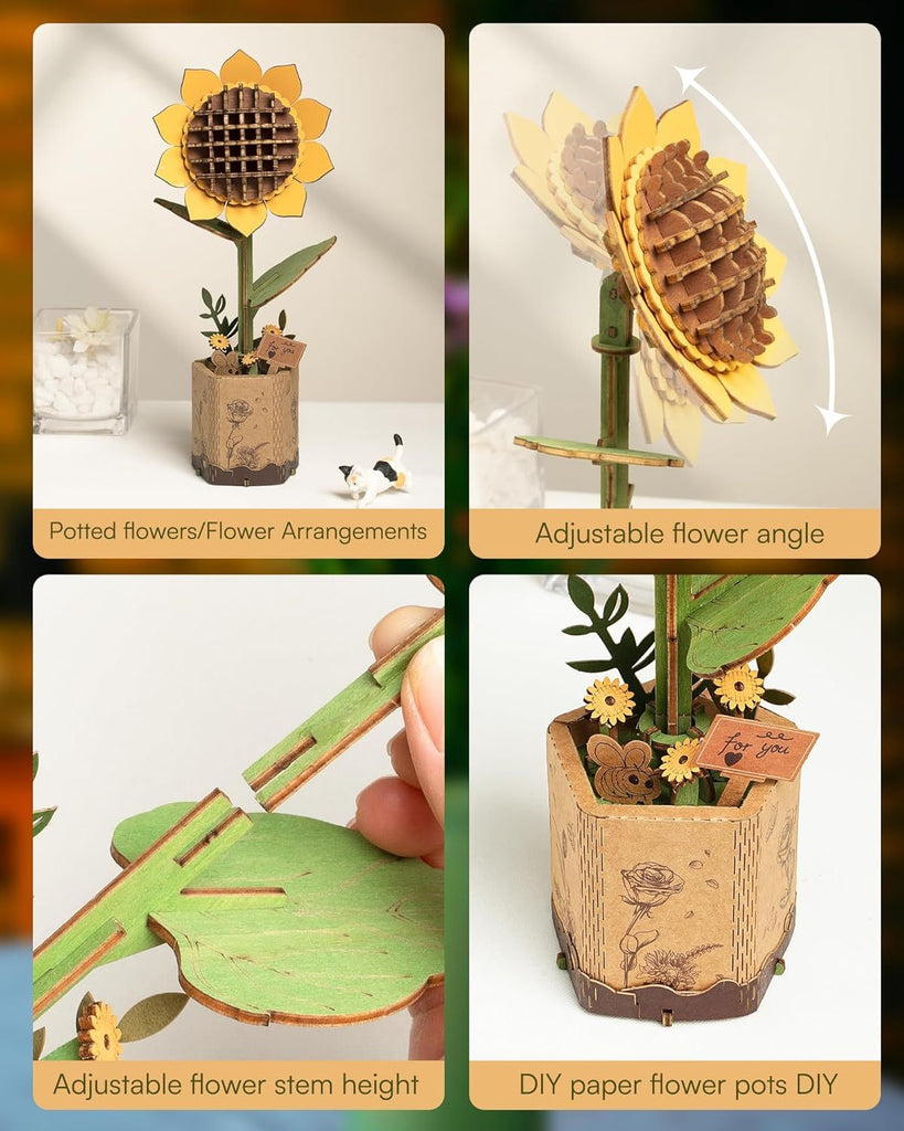 ROBOTIME 3D Puzzle Flowers Wooden Model Kits For Adults To Build, Artificial Flowers For Decoration, Home Decor Accessories Living Room, Gifts For Women On Valentine's Day, Flower Bouquet TW011