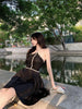 Heavy Engineering Nail Drill Bodice High Waist Crease A-line Dress